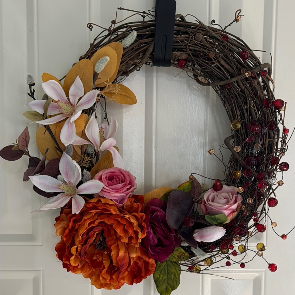 Floral Wreath with Orange and Pink Flowers
